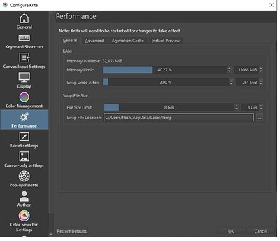 Krita Performance Settings 1