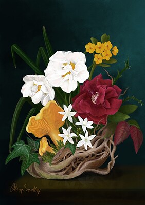mushroom oil painting small
