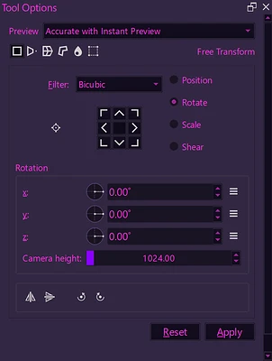 Tool Options - Transformation