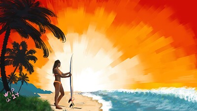 Krita Challenge 1224 - Surfer Sunset WIP-b