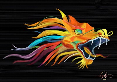 Krita Monthly Challenge 0624 - Dragon Head RGBA Brush Only