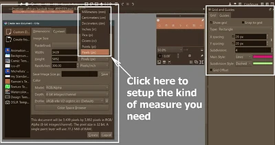 Setup Krita for mm, pixel, inch