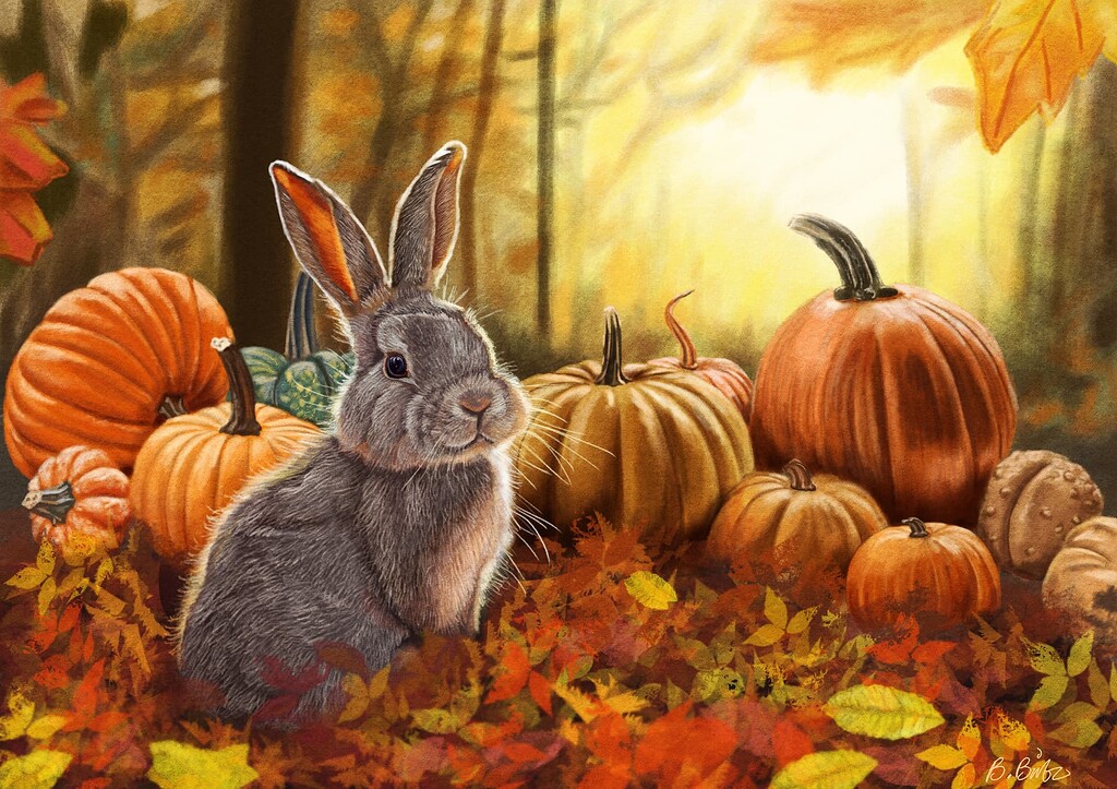 Autumn Bunny with Pumpkins - light and dark versions - Finished ...
