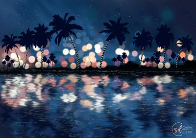 Krita Monthly Challenge 0524 - Neon Palms Reflections