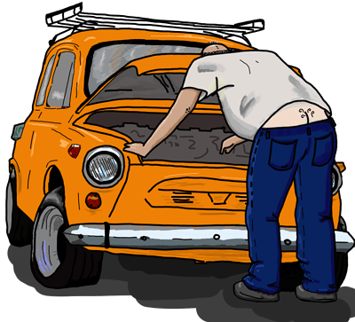 Mecánico coche-amarillo