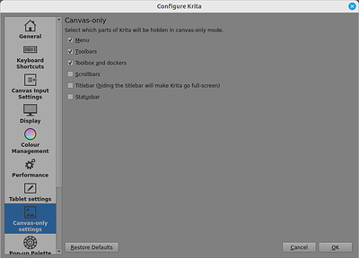 Canvas Only mode options