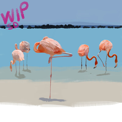 Krita Challenge 0826 Time for a break Flamingos WIPb