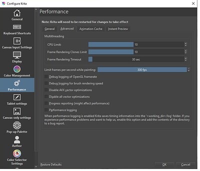 Krita Performance Settings 2