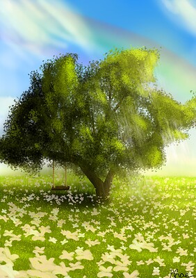 tree in flower medow