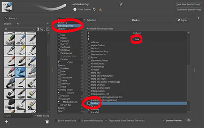 Blending mode setting