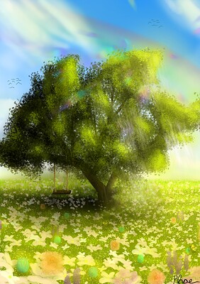 tree in flower medow