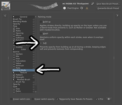 Soft paint mode settings