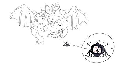 Sketch only_Dragon and spider_ June 2024 Krita Challenge