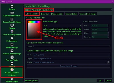 Color Selector Settings - select form of selector