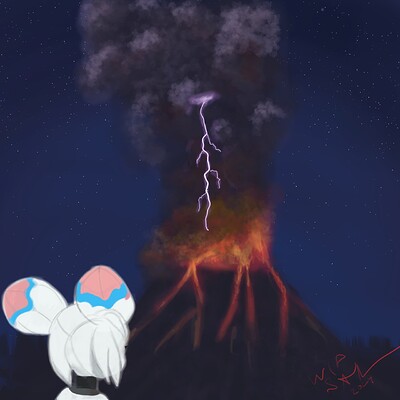 Krita Challenge 0824 - Kiki afraid of Volcanic Lightning WIP