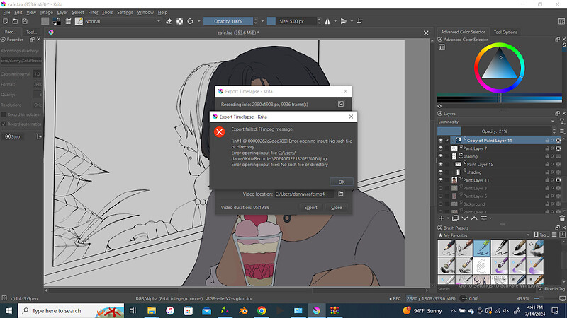 Krita wont fully render my timelapse - General Questions - Krita Artists