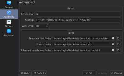 Screenshot of settings