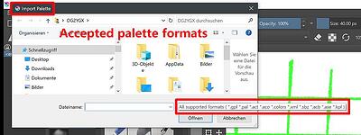 Accepted palette formats