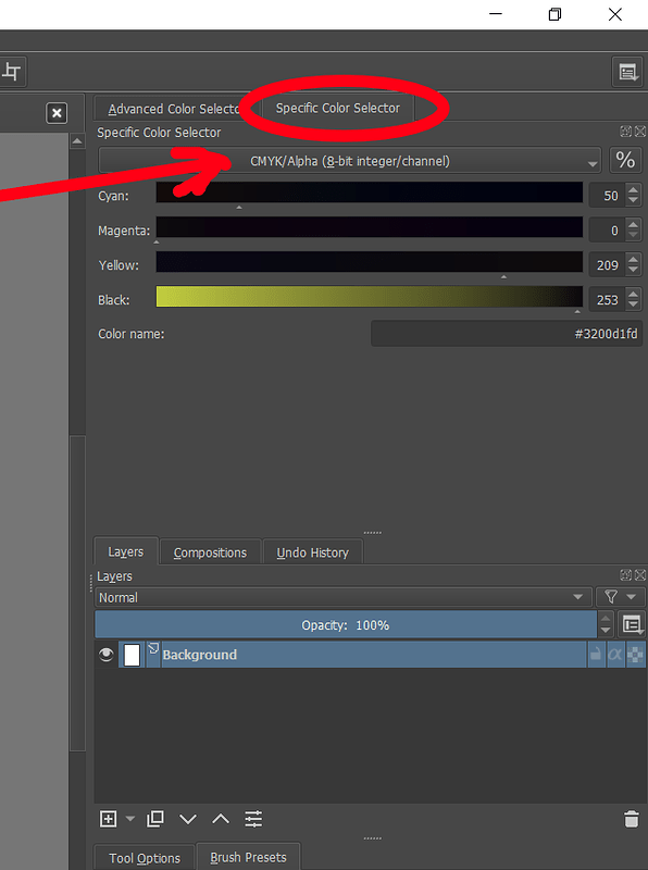 Is there an option for a cmyk color picker like photoshop has 12 by