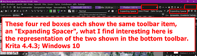 1) Expanding Spacer - Krita 4.4.3; Windows 10