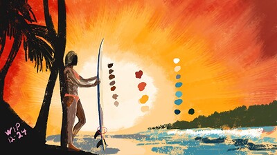Krita Challenge 1224 - Surfer Sunset WIP