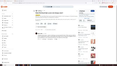 Screenshot 1 Clip Studio Paint Pro user and possible migraine patient complaining about headache through color changing Brush Size cursor in CSP