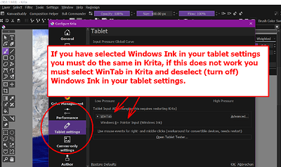 Krita Settings Tablet Pen Pressure where to choose what