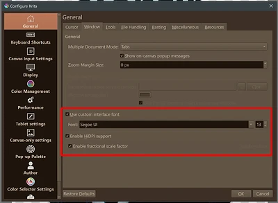 Krita Scaling HiDPI-Settings