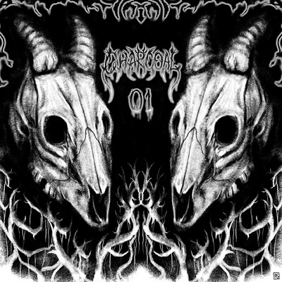 Drawing practice with Charcoal 01 Draw-Detail,Subject_Symmetry Skulls Dark art with black background