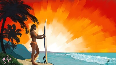 Krita Challenge 1224 - Surfer Sunset NonCrop
