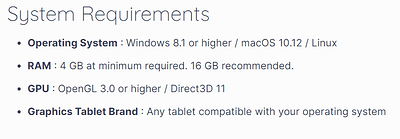 Krita Requirements