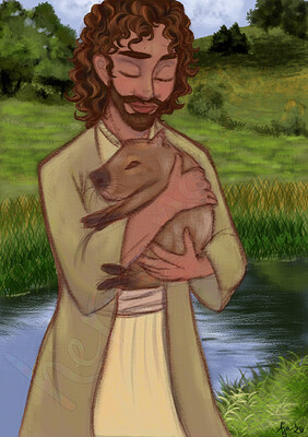 Jesus holds a capybara wtrmk-shielded-robust glaze