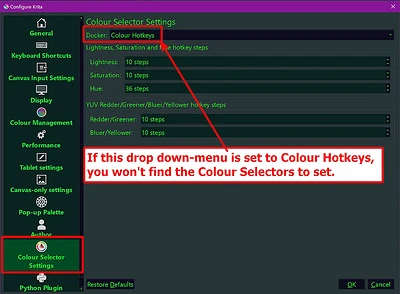 Color Selector Settings - what you do not need for this