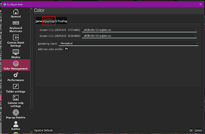 ''Settings'' → ''Configure Krita'' → ''Color Management'' → ''Display''-Tab