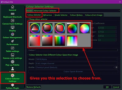 Color Selector Settings - the choices offered