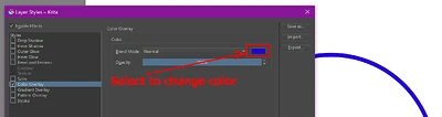layer style color overlay after activating, color is set to blue